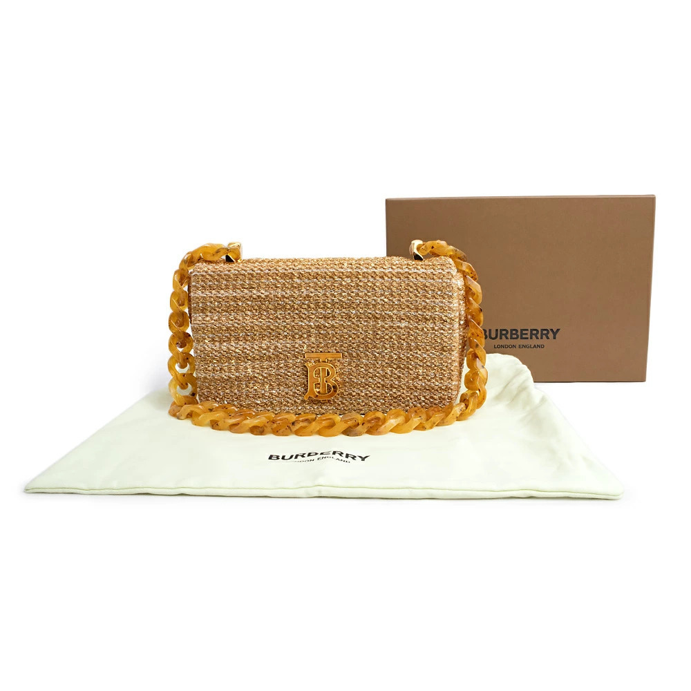 Burberry Effect Laura Chain Shoulder Bag Viscose Polyurethane Leather Beige - Picture 2 of 10
